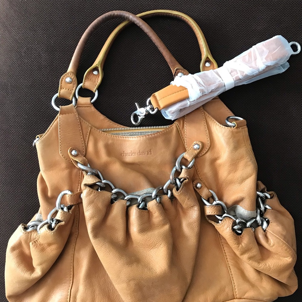 Charles David boho leather bag heavy metal details - Picture 2 of 8